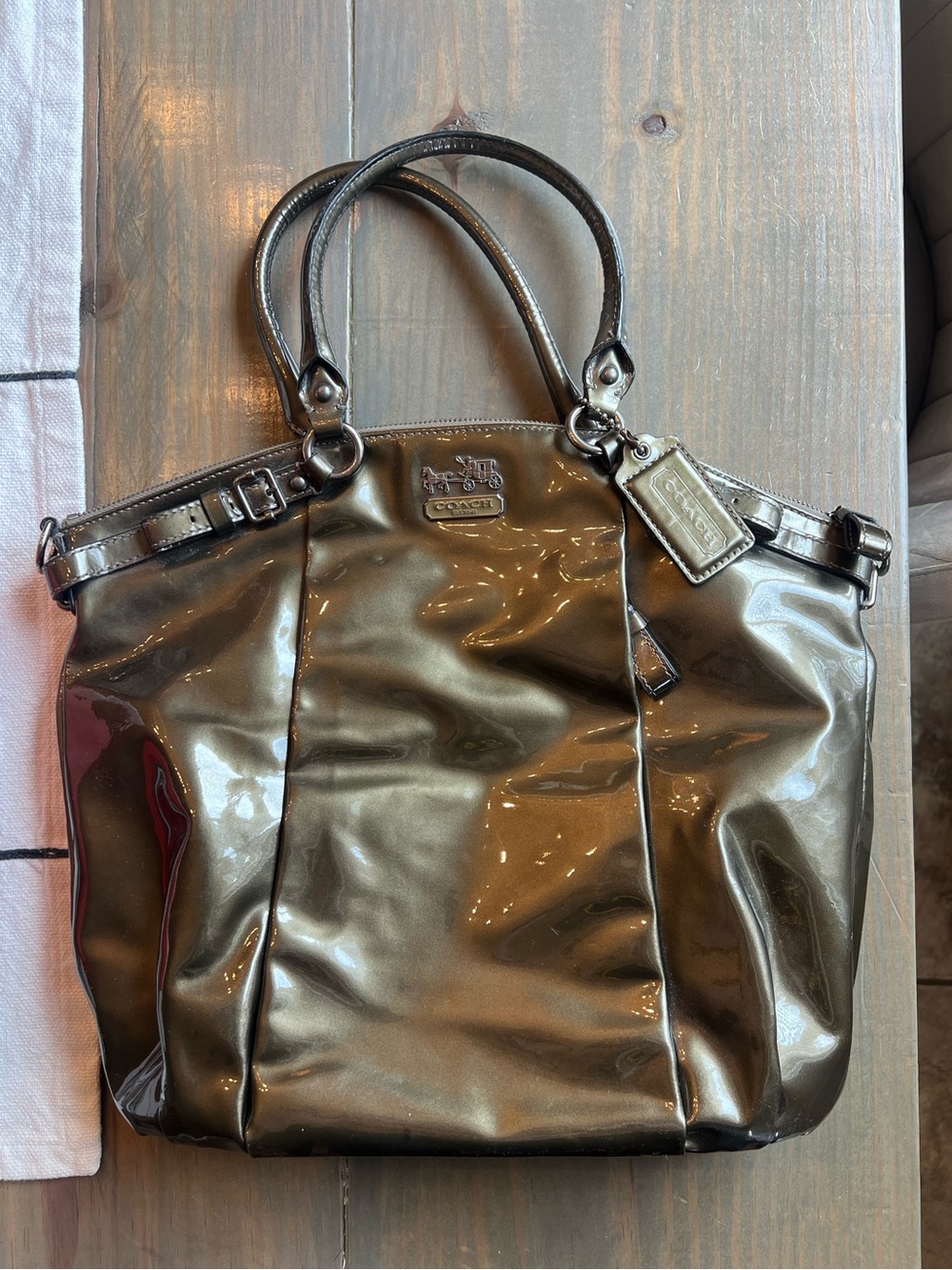 Coach Shiny Metal Tote Bag with Wallet